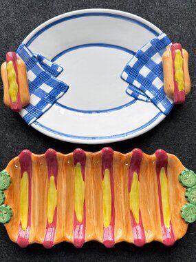 Lotus Hot Dog Serving Platters Set 1997 BBQ Picnic Dishes